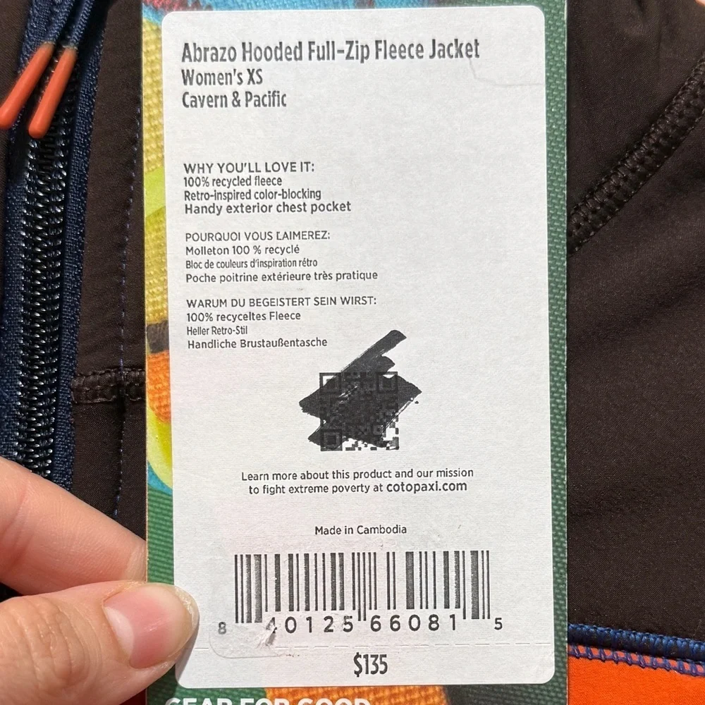 New Cotopaxi Women Abrazo Hooded‎ Full-Zip Fleece Jacket XS Colorblock Outdoor